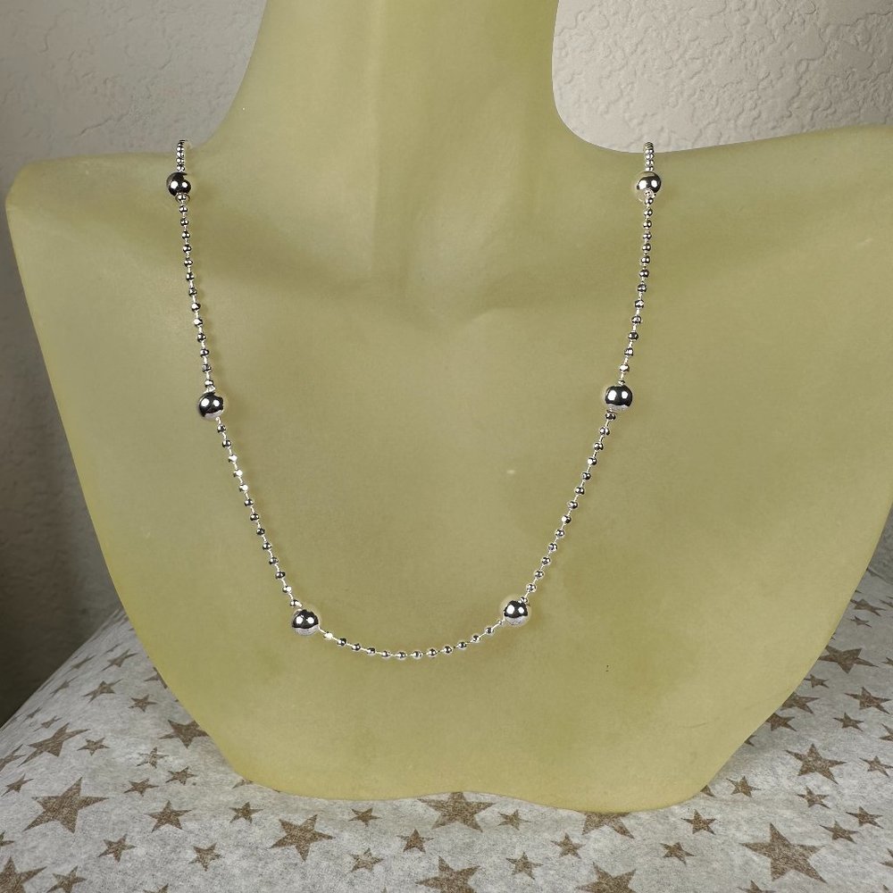 NEW 18" Italian Real Silver Bead & Ball Chain Necklace